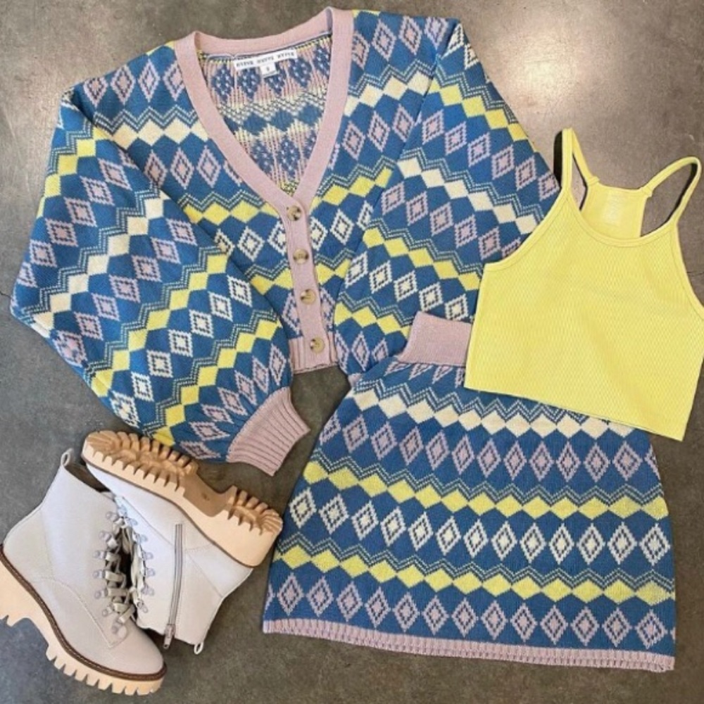 Two piece crop sweater skirt set